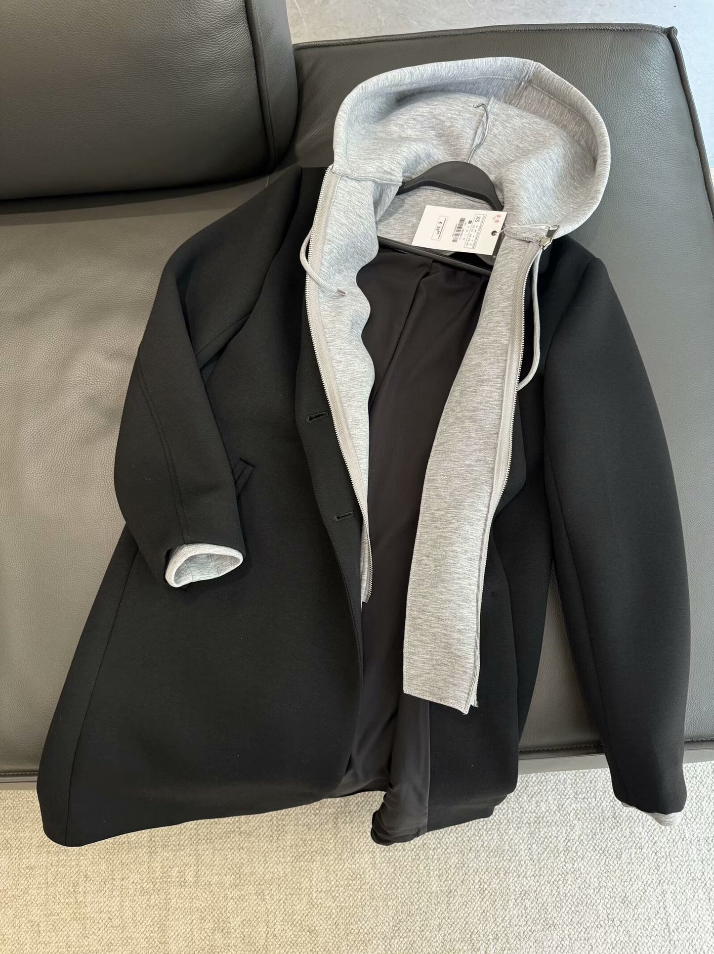 Women's loose long style detachable hooded patchwork coat