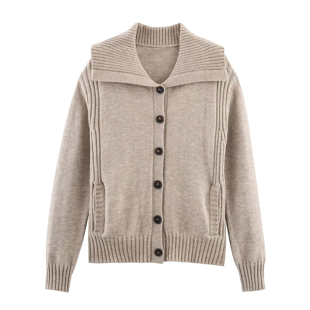 Women's new fashion ribbed trimmed loose knitted Coat