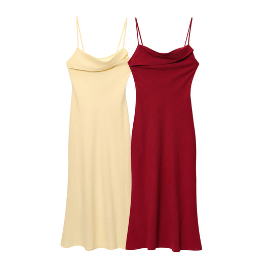 Women's Summer Fashion Ramie suspender Midi Dress