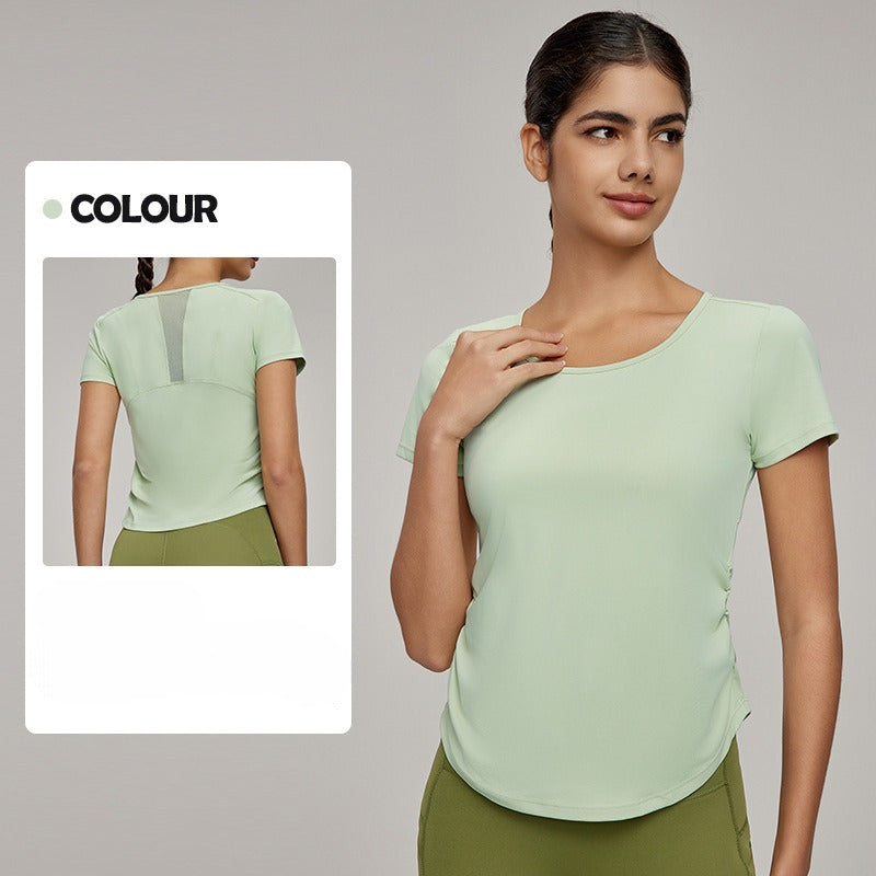 Women's New Fashion Joker Short-sleeved T-shirt Mesh Stitching Breathable Sports Tops Cool Sunscreen Fitness Tops