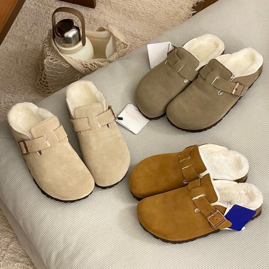 New women's fleece-lined platform slippers with a shoe box