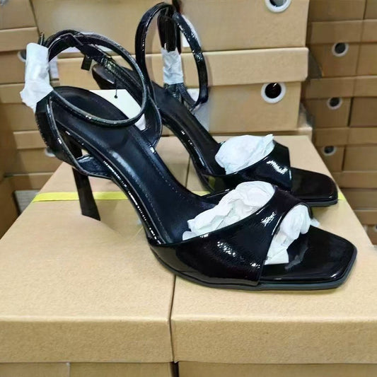 Women's 2025 New Joker Square-headed Thin Belt Design Stiletto Heels
