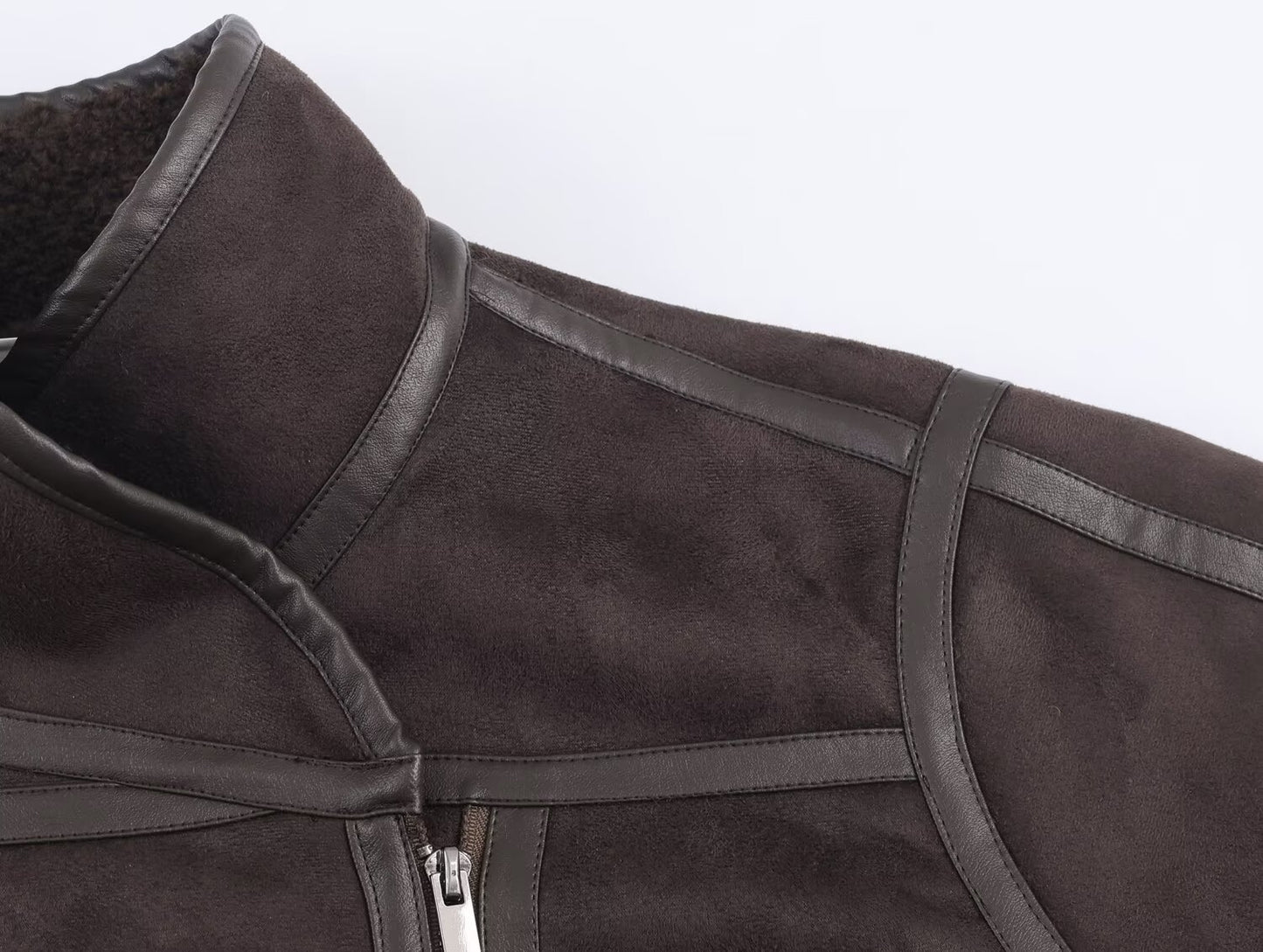 Women's stand collar Fur Faux Leather double-sided jacket Coat