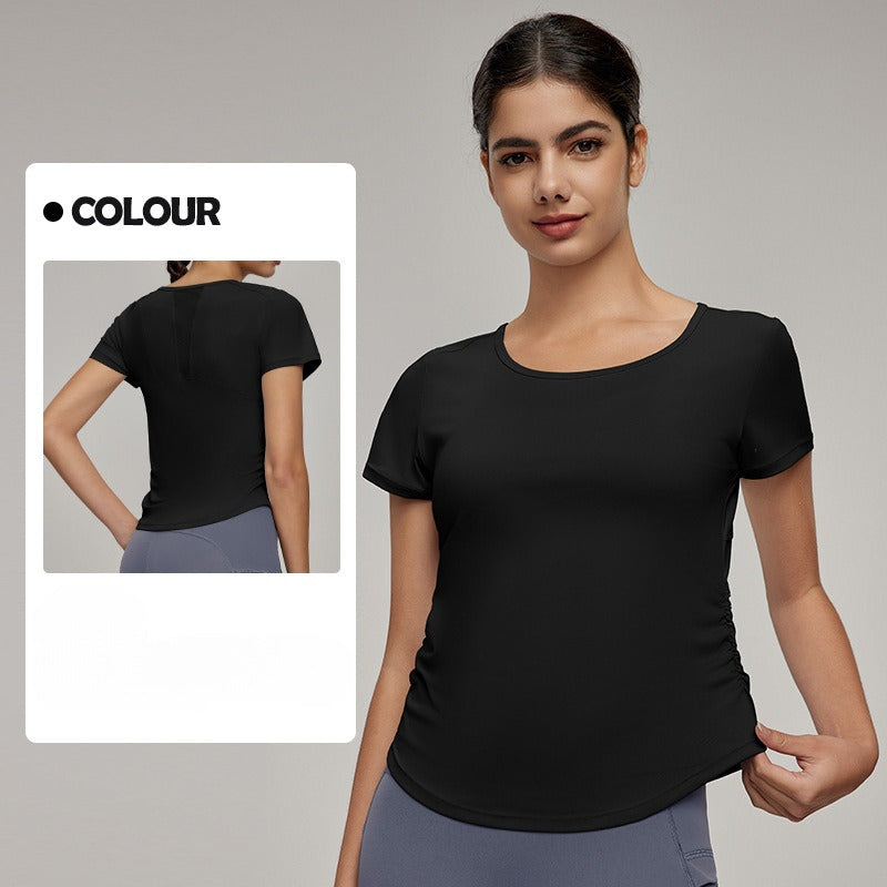 Women's New Fashion Joker Short-sleeved T-shirt Mesh Stitching Breathable Sports Tops Cool Sunscreen Fitness Tops