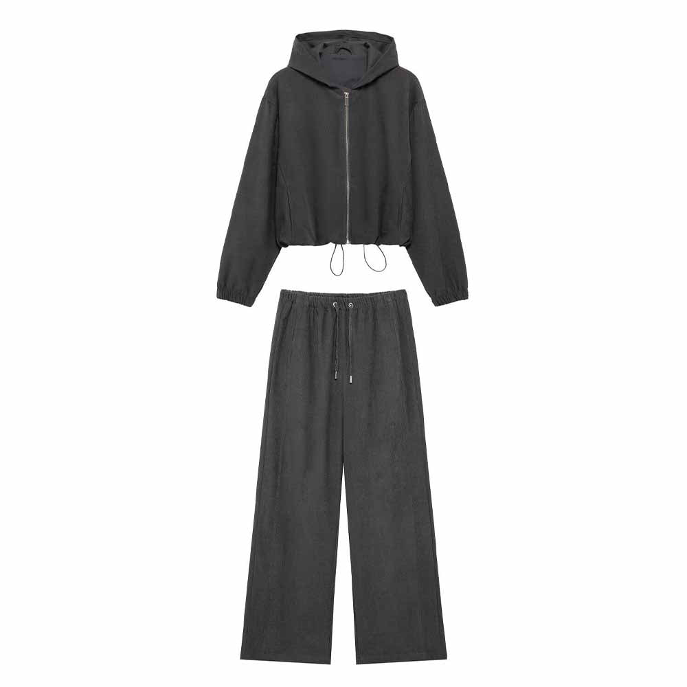 Women's new Fashion casual short hooded flight jacket Coat retro long sleeved zipper women's Coat chic top+Pants Women's suit