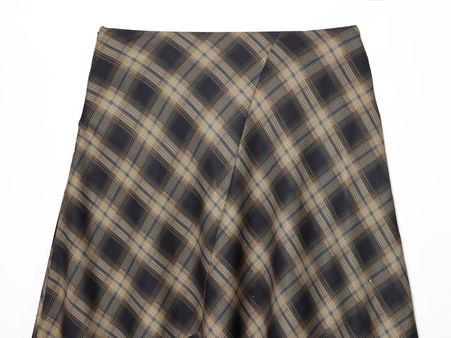 Women's lace hem casual plaid MIDI skirt
