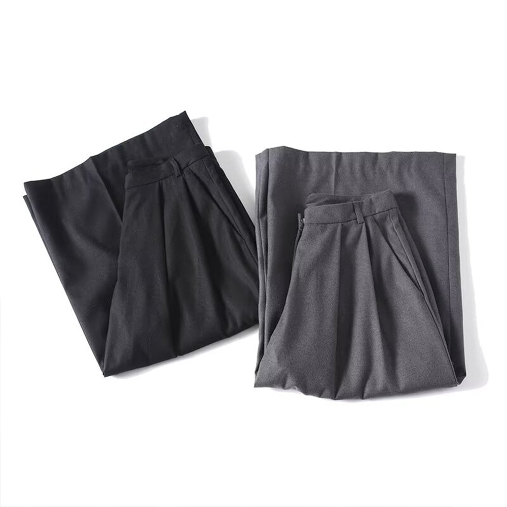 Women's loose pleated flannel wide leg cropped pants