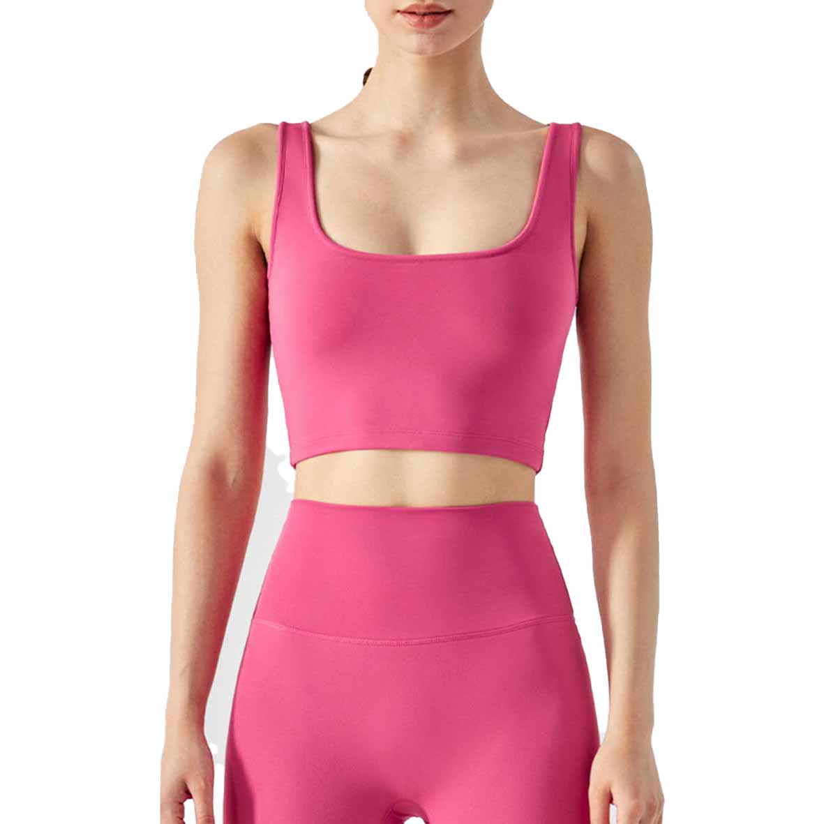 Women's New Square Neck Sports Shock-proof Fitness Running Top Yoga Vest with Chest Pad+average Size High Waist Fitness Quick-drying Tights
