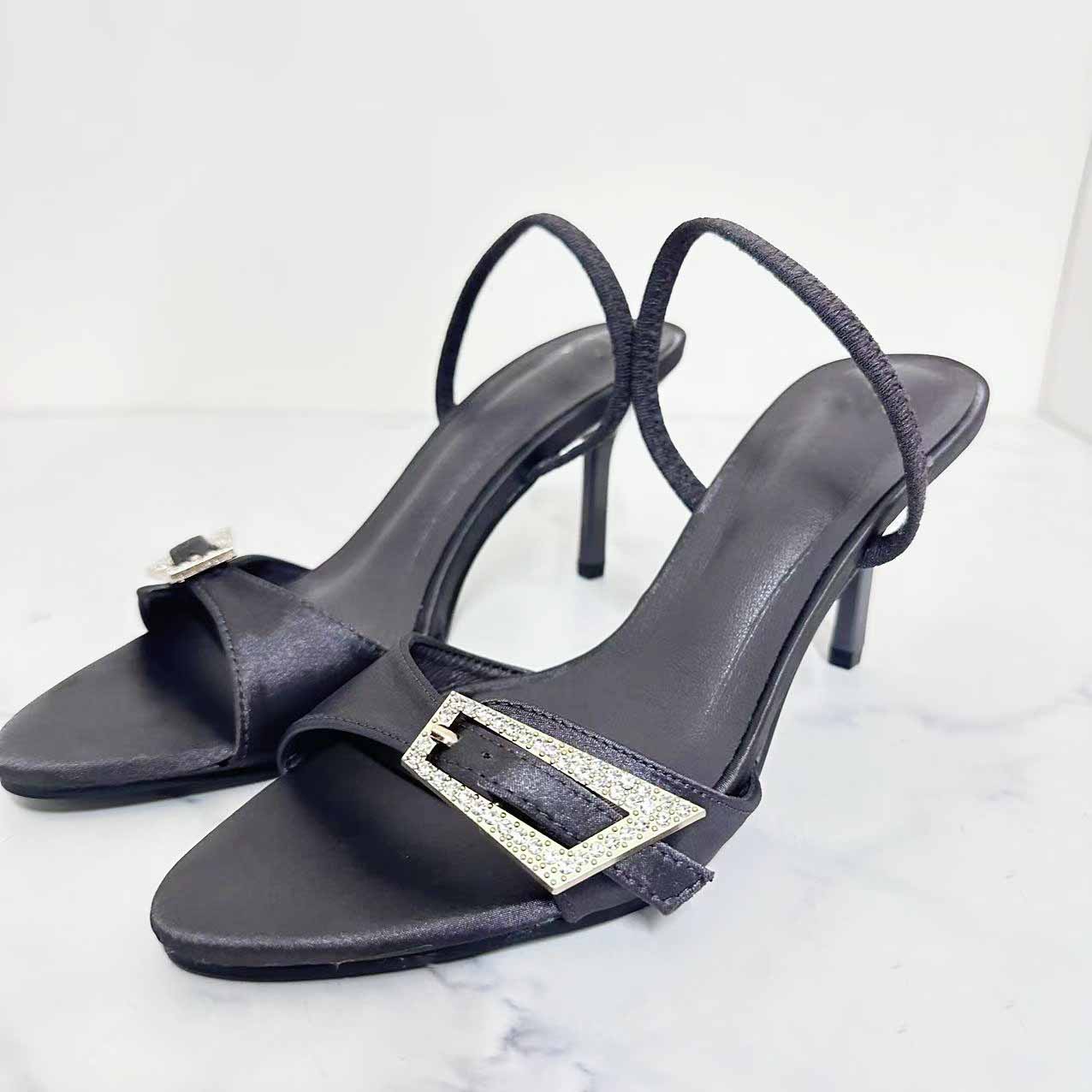 Women's New Fashion Joker Silk Satin Face Temperament Thin Heel Open Toe Muller Shoes Sandals.