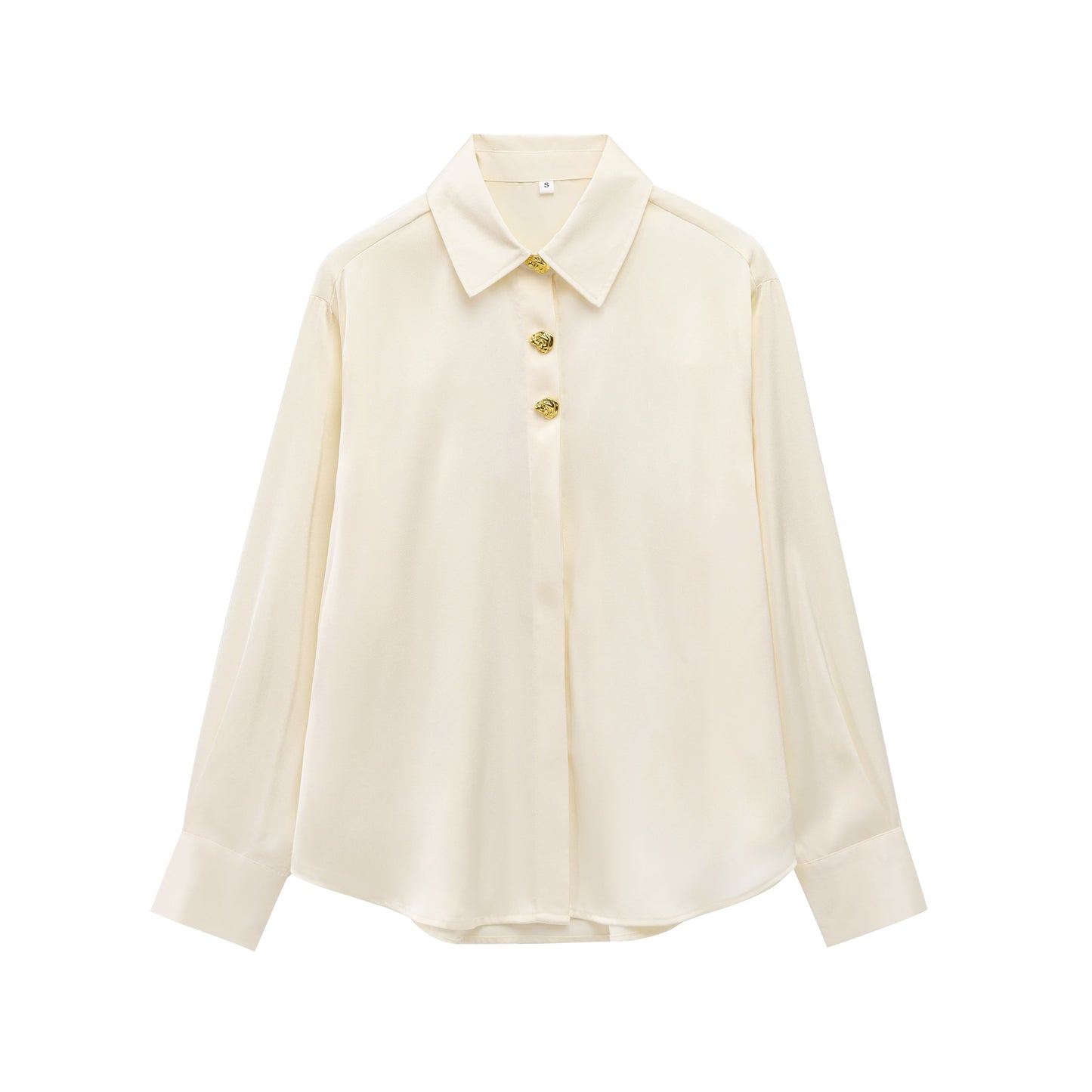 Women's New World Bank Temperament Joker Metal Button Blouses Retro Long Sleeve Button Blouses Chic Tops.