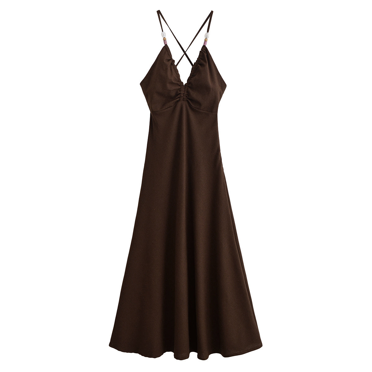 Women's new fashion slim backless linen blended suspender MIDI dress