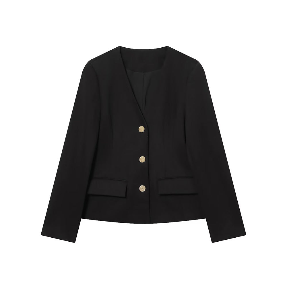 Women's new with shoulder pads slim V-neck Blazer Coat