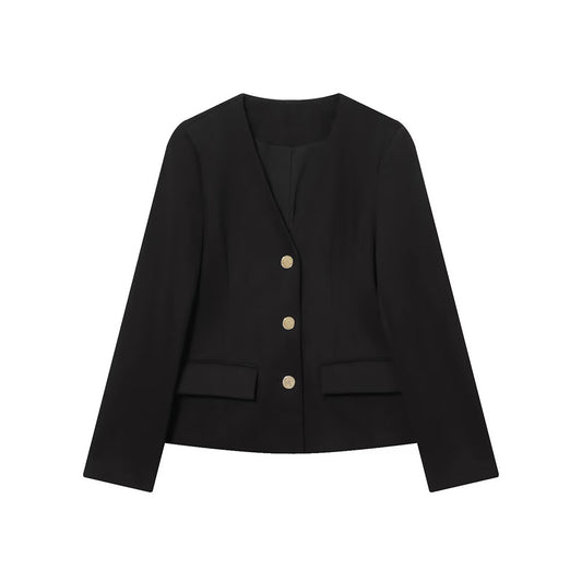 Women's new with shoulder pads slim V-neck Blazer Coat