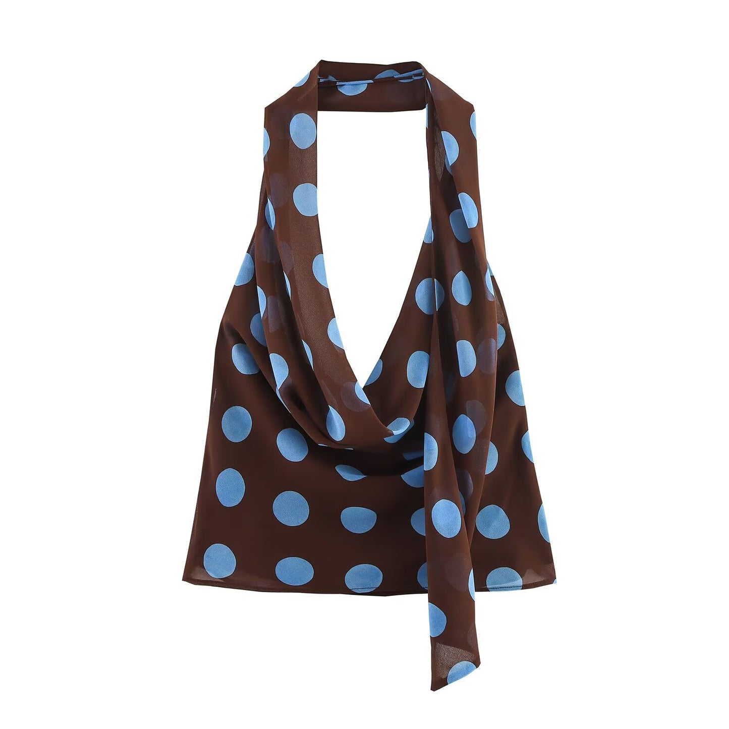 suit Women's 2 pieces new fashion with scarf polka dot print hanging neck top+Skirts suit