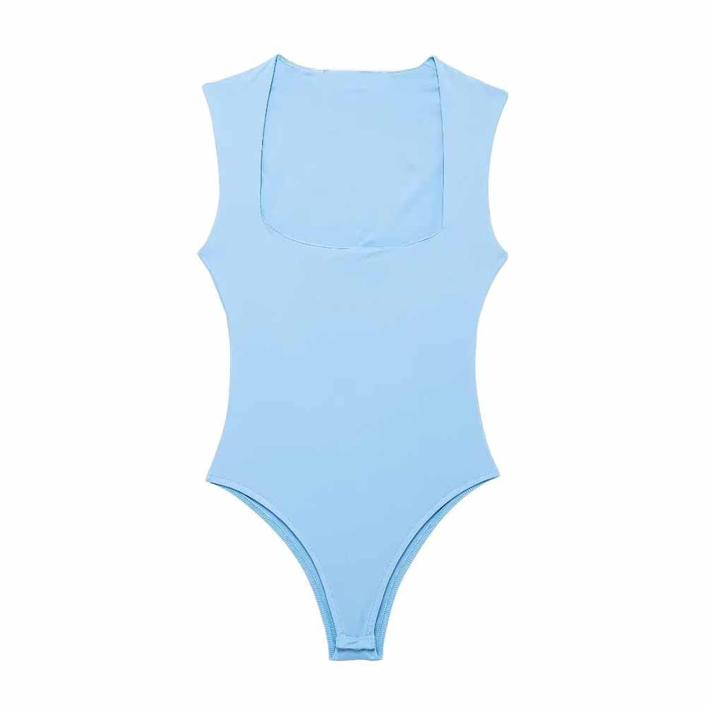 2024 Women's New Fashion Multi Color Sexy Elastic Tight Square Neck jumpsuit Retro Sleeveless Button up  Short jumpsuit