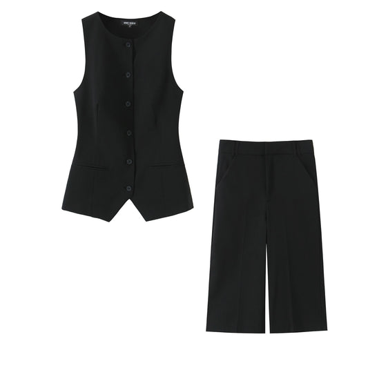 set woman 2 pieces2025 Fashion Vest top Vintage Female + casual shorts Women's suit