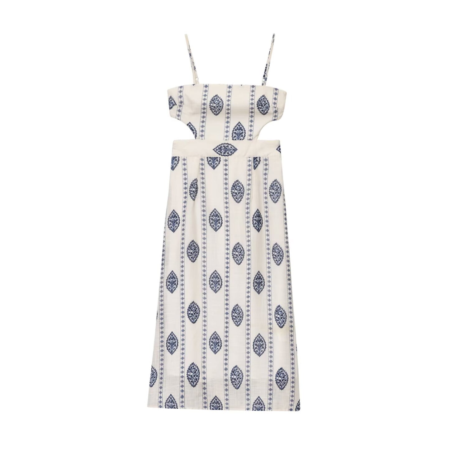 Women's New Fashion Hollow Design Printed suspender Midi Dress