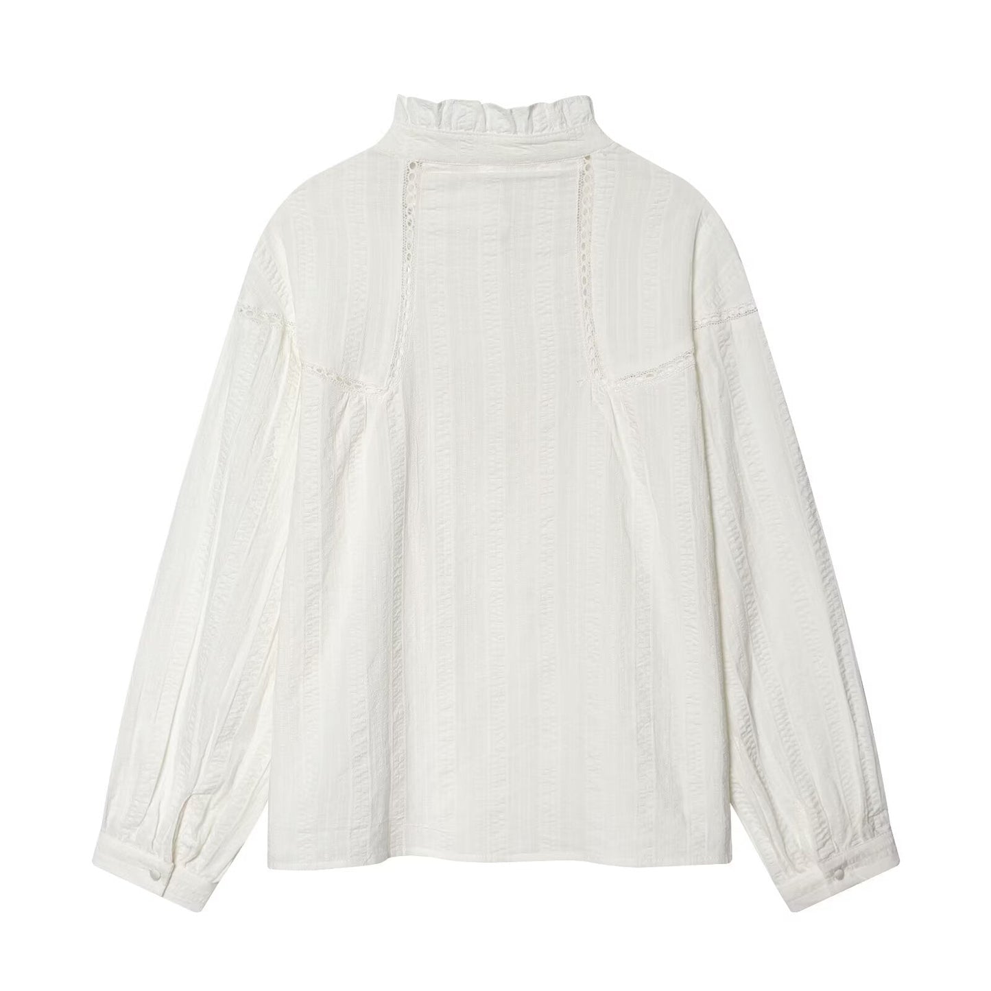 Women's pleated lace decorative casual shirt