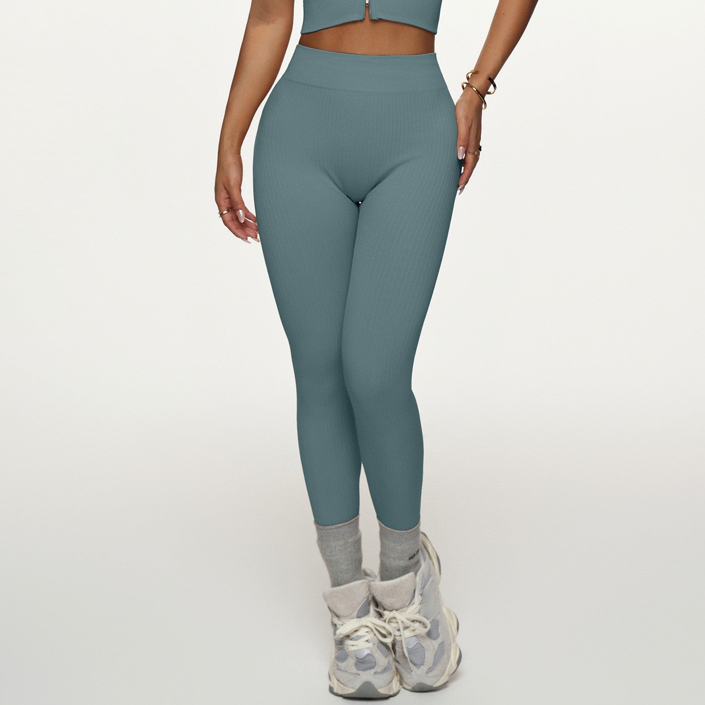 Women's New Fashion Joker Sports Bra Yoga Pants Long-sleeved Jacket Short-sleeved Tight Training Vest Six-piece Yoga Clothes.