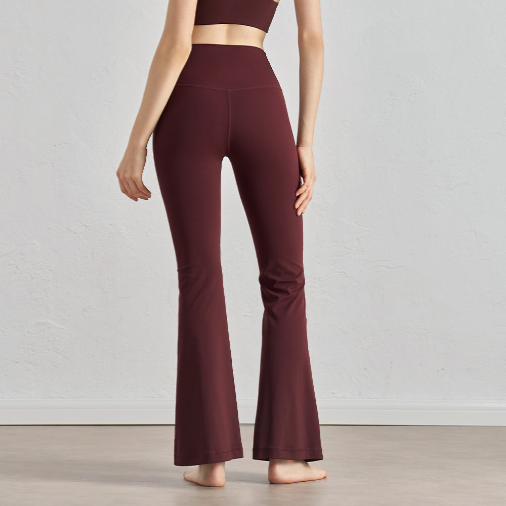 Women's high-waist hip yoga pants outdoor wide-leg fitness pants nude slim sports bell bottoms.