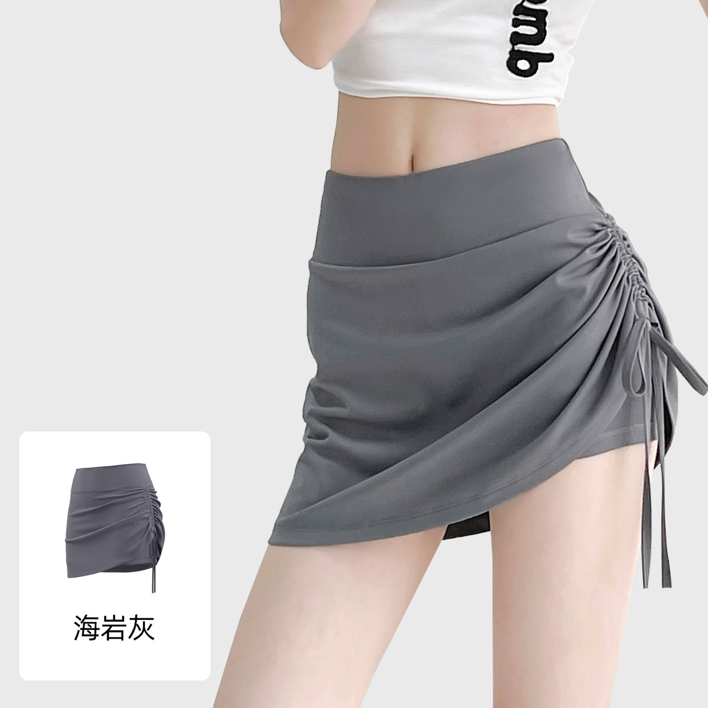 LU Women's New Wrinkle-proof Short Skirt and Hip-lifting Running Fake Two-piece Yoga Fitness Pants