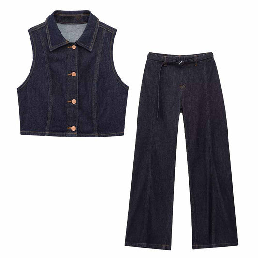 Women's 2025 new fashion gold button decoration casual short lapel denim vest retro sleeveless women's vest chic top