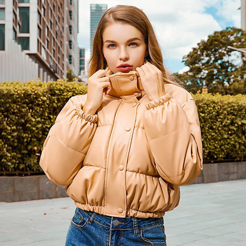 New arrival women's urban casual imitation leather cotton jacket